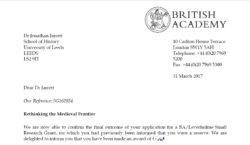 British Academy letter of award