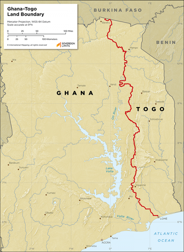 Map of the Ghana-Togo land border