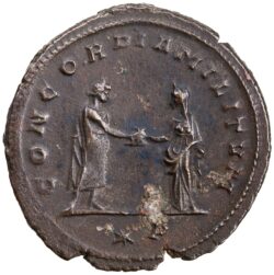 Reverse of silvered billon antoninianus of Emperor Aurelian struck at Siscia 270‒75